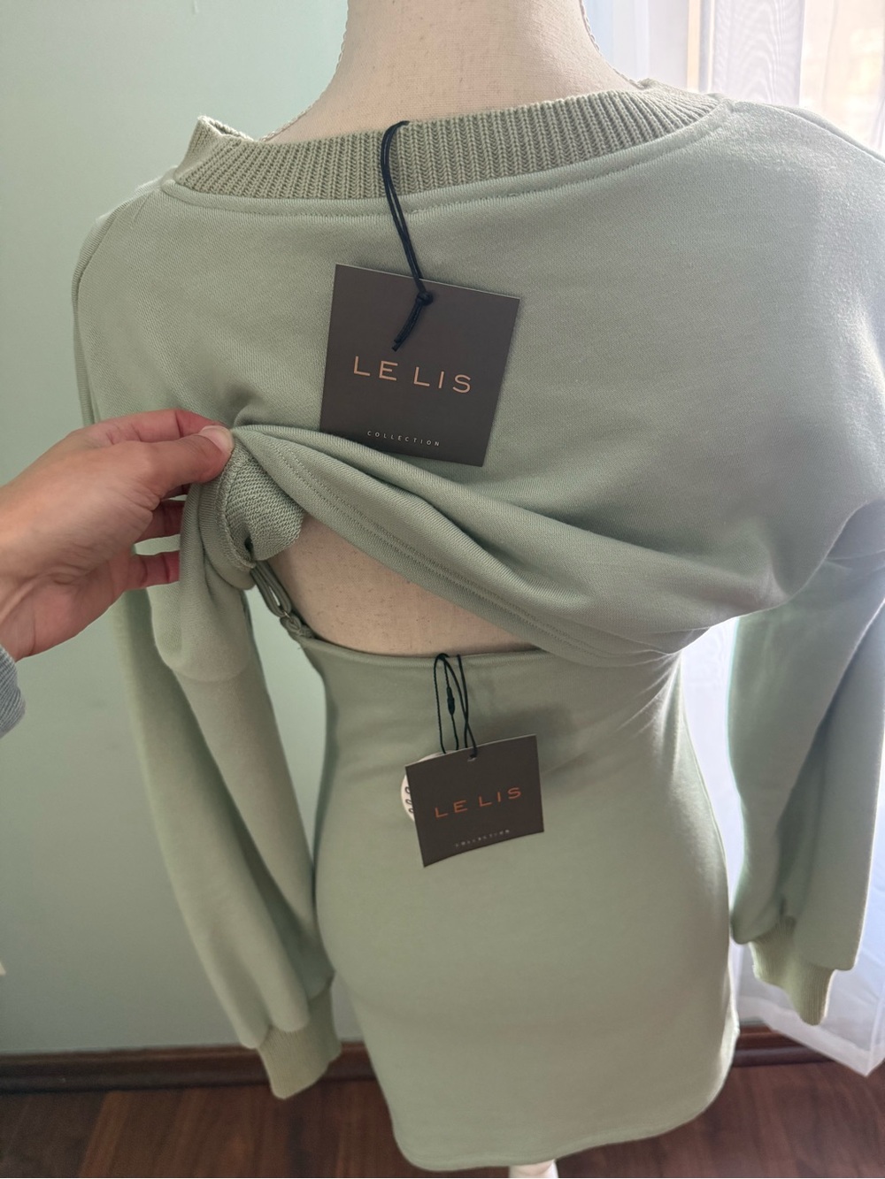 π Le Lis 2 Piece Light Green Tank Dress with Long Sleeve Crop Top / Small / NWT! - Picture 4 of 7